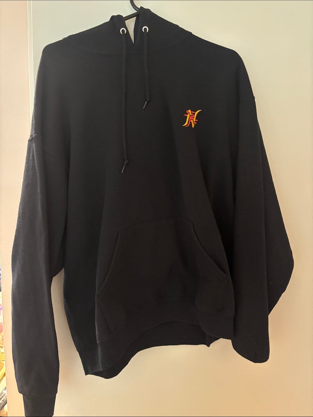 SF Jerzees Black Pullover Hoodie with Small Red-Yellow Embroidered Logo
